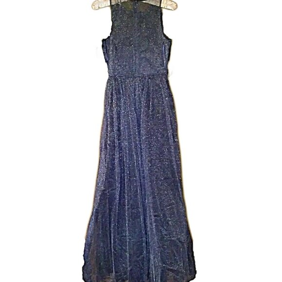 BEAUTY KAI Navy Floral Lace Long Formal Party Evening Gown Dress-Size S - Picture 3 of 8